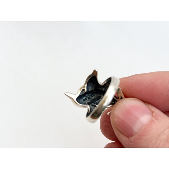 Interlocking Twin Dolphin Figural 925 Sterling Silver Unisex Vintage Ring - sz 6 - Picture 9 of 11